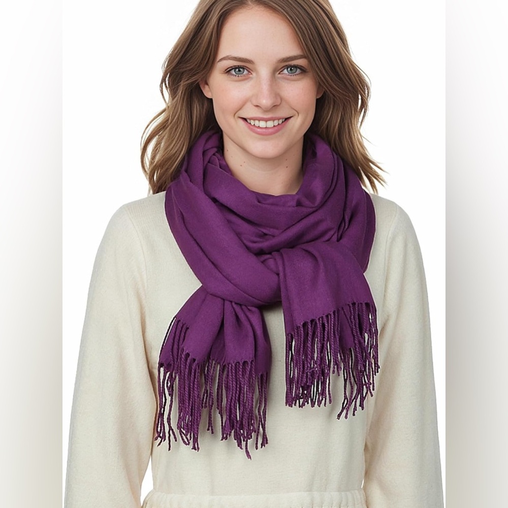 Pashmina Scarf with Fringe - Purple